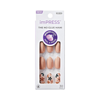 Kiss Impress No Glue Mani Press On Nails, Design 'As It Was', Beige, Medium, Mandelform, 30 Nägel, inklusive Vorbereitungspad, Anleitung, Manikürestab und Mini-Feile