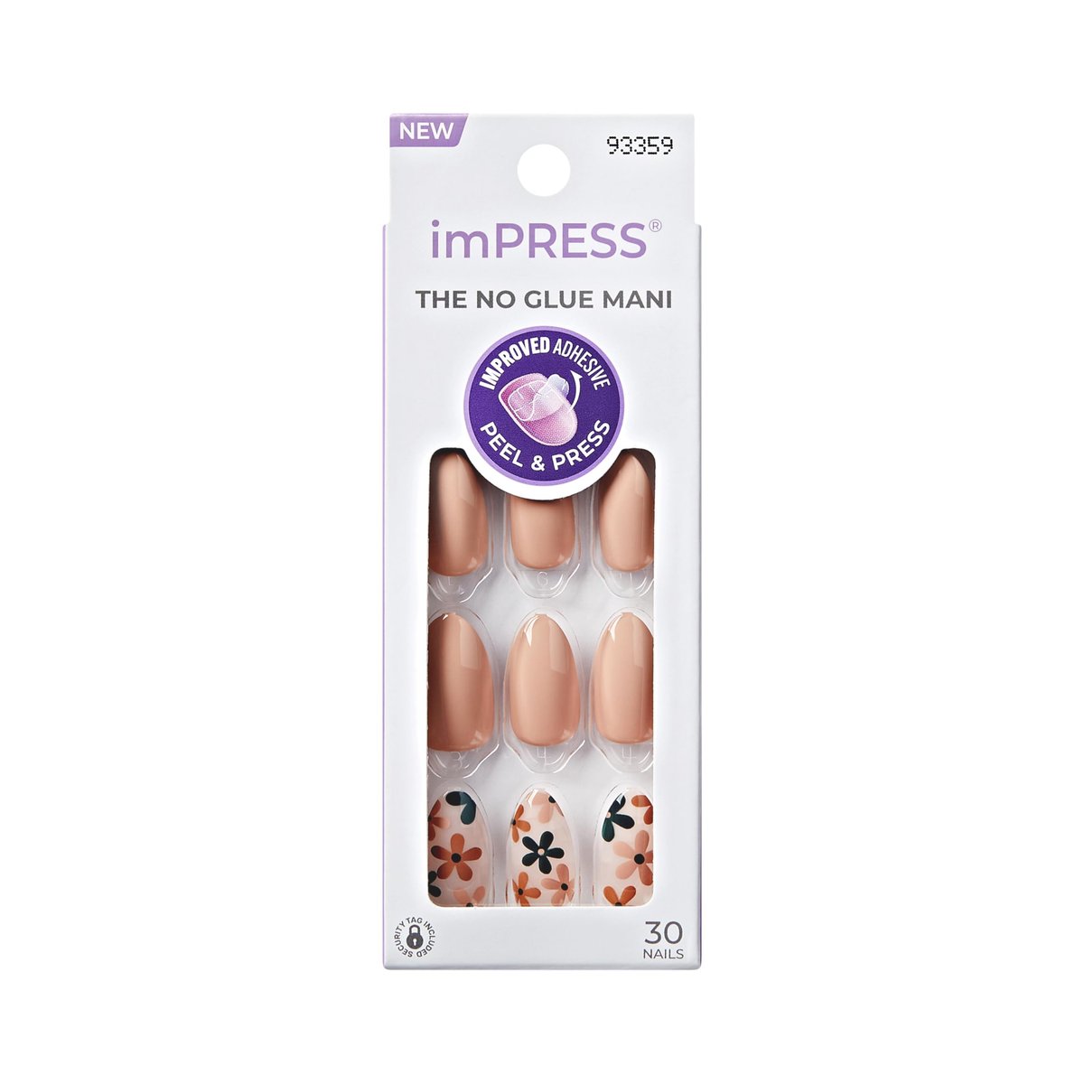 Kiss Impress No Glue Mani Press On Nails, Design 'As It Was', Beige, Medium, Mandelform, 30 Nägel, inklusive Vorbereitungspad, Anleitung, Manikürestab und Mini-Feile