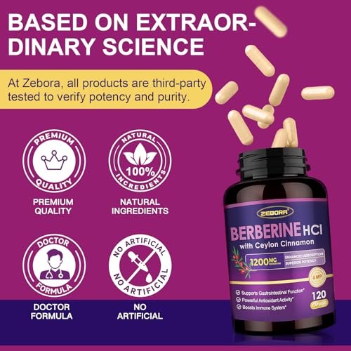 ZEBORA Premium Berberin HCL Kapseln 1200 mg – mit Ceylon-Zimt, ALA & Caprinsäure, GLP-1 Unterstützung, Immunsystem & Antioxidantien, Non-GMO, 120 Kapseln