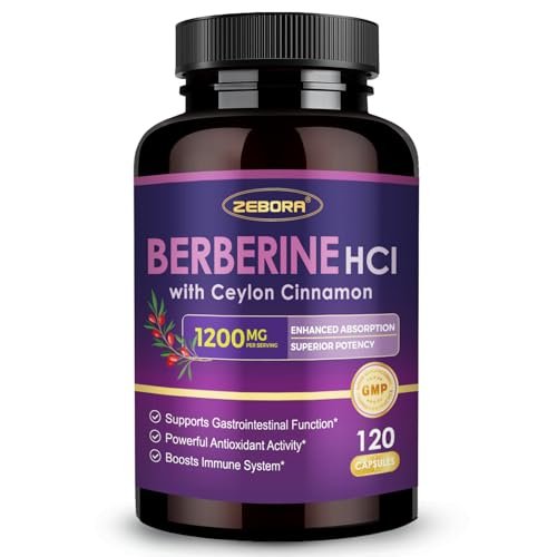 ZEBORA Premium Berberin HCL Kapseln 1200 mg – mit Ceylon-Zimt, ALA & Caprinsäure, GLP-1 Unterstützung, Immunsystem & Antioxidantien, Non-GMO, 120 Kapseln