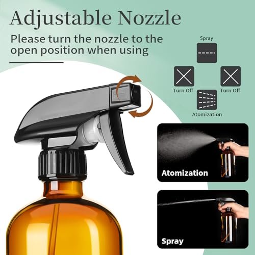 GIVAMEIHF 16oz Amber Glass Sprayflaschen, 4er-Pack Nachfüllbare Glassprühflaschen mit Verstellbarer Düse - Ideal für Reinigung, ätherische Öle, Pflanzen, Haare und Haustiere