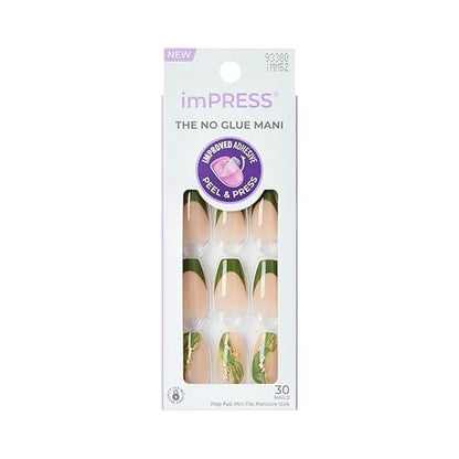 Kiss Impress No Glue Mani Press-On-Nägel, Design 'Ballerina', Grün, Medium, Sargform, 30 Nägel, Vorbereitungspad, Anleitung, Manikürestab, Mini-Feile