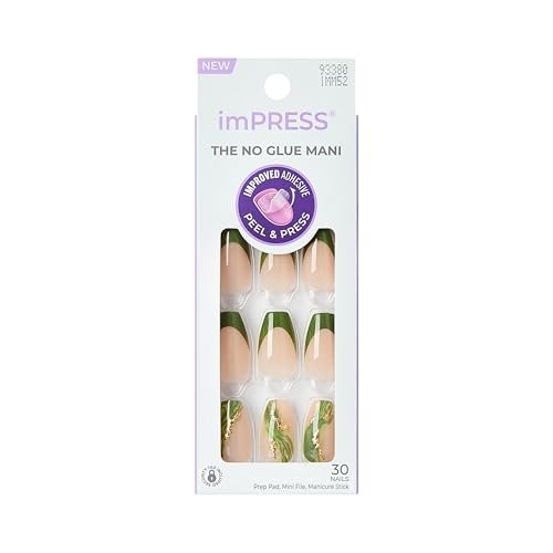 Kiss Impress No Glue Mani Press-On-Nägel, Design 'Ballerina', Grün, Medium, Sargform, 30 Nägel, Vorbereitungspad, Anleitung, Manikürestab, Mini-Feile