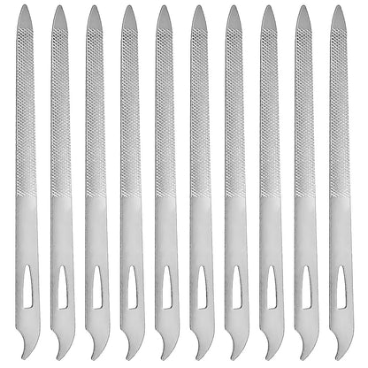 10er-Pack Edelstahl Nagelfeilen für Natürliche Nägel – Dünn, Langlebig, Doppelseitig, mit Gebogener Spitzer Spitze, Maniküre & Pediküre Werkzeuge