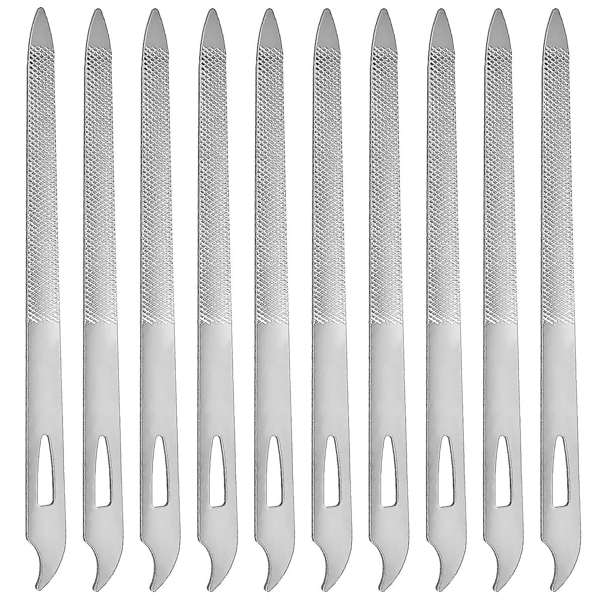 10er-Pack Edelstahl Nagelfeilen für Natürliche Nägel – Dünn, Langlebig, Doppelseitig, mit Gebogener Spitzer Spitze, Maniküre & Pediküre Werkzeuge