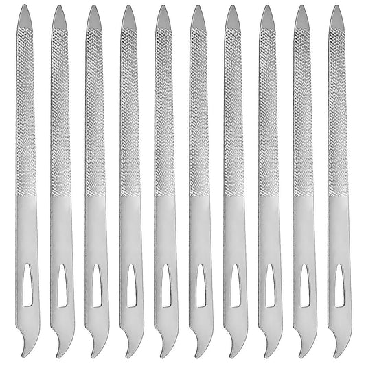 10er-Pack Edelstahl Nagelfeilen für Natürliche Nägel – Dünn, Langlebig, Doppelseitig, mit Gebogener Spitzer Spitze, Maniküre & Pediküre Werkzeuge