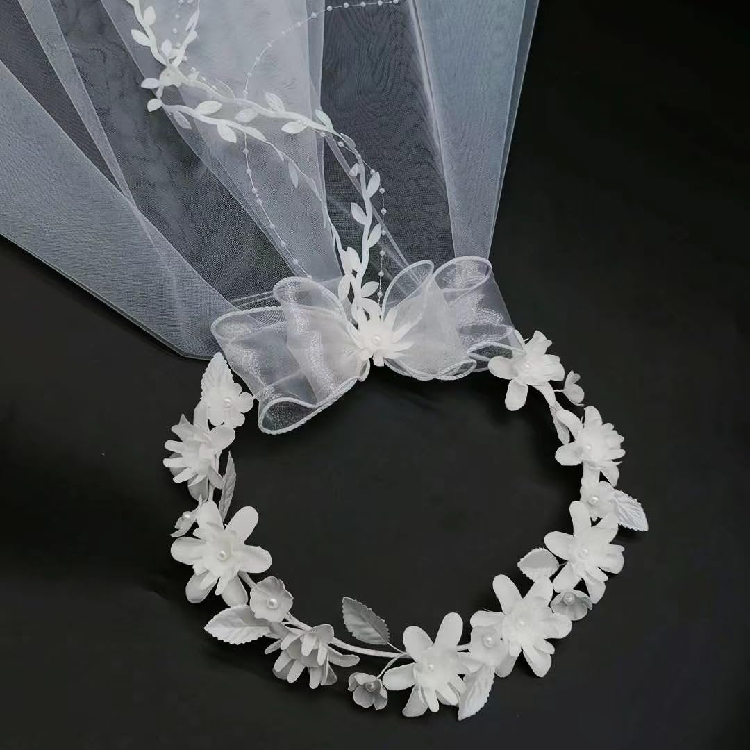 yuruyi Blumenkranz für Frauen, floraler Kranz mit Brautschleier Kopfschmuck für Hochzeit, Brautfest, Fotografie, Haarkranz Accessoire, Haarbänder für Mädchen