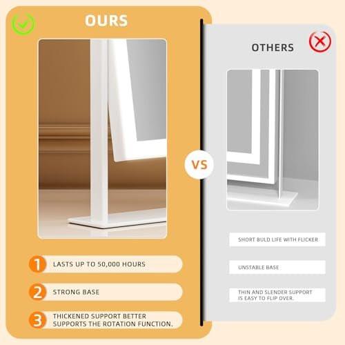 FENCHILIN Kosmetikspiegel mit Licht 11,8" x 9,8" – Beleuchteter Make-up-Spiegel mit Smart-Touch-Steuerung, 3 Farben dimmbare LED, 360° drehbar, 10-fache Vergrößerung, Tischspiegel (Weiß)