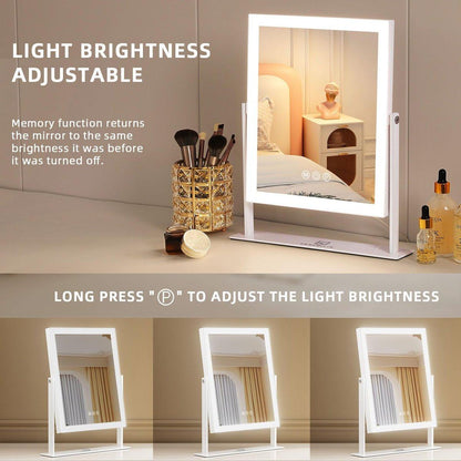 FENCHILIN Kosmetikspiegel mit Licht 11,8" x 9,8" – Beleuchteter Make-up-Spiegel mit Smart-Touch-Steuerung, 3 Farben dimmbare LED, 360° drehbar, 10-fache Vergrößerung, Tischspiegel (Weiß)