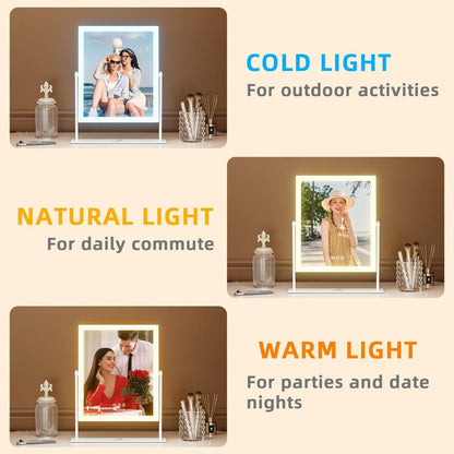 FENCHILIN Kosmetikspiegel mit Licht 11,8" x 9,8" – Beleuchteter Make-up-Spiegel mit Smart-Touch-Steuerung, 3 Farben dimmbare LED, 360° drehbar, 10-fache Vergrößerung, Tischspiegel (Weiß)