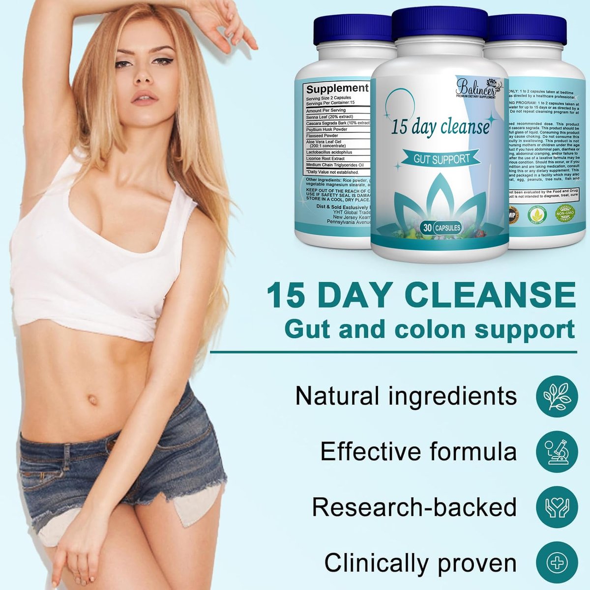 15-Tage-Darmreinigung und Entgiftung für Frauen & Männer mit Senna, Cascara Sagrada & Flohsamenschalen, Non-GMO, 30 Kapseln