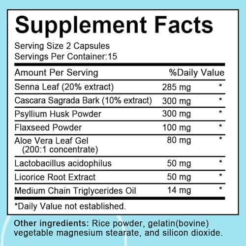 15-Tage-Darmreinigung und Entgiftung für Frauen & Männer mit Senna, Cascara Sagrada & Flohsamenschalen, Non-GMO, 30 Kapseln