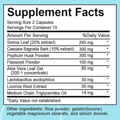 15-Tage-Darmreinigung und Entgiftung für Frauen & Männer mit Senna, Cascara Sagrada & Flohsamenschalen, Non-GMO, 30 Kapseln