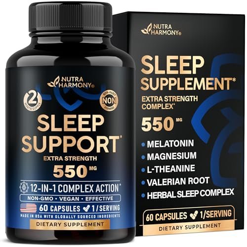 Schlaftabletten für Erwachsene 550mg - Melatonin 3mg | Baldrianwurzel für Schlaf | L-Theanin | Magnesium - Natürliches Schlafmittel - Nicht gewohnheitsbildend - Laborgeprüft - 1/Tag, 2-Monats-Vorrat