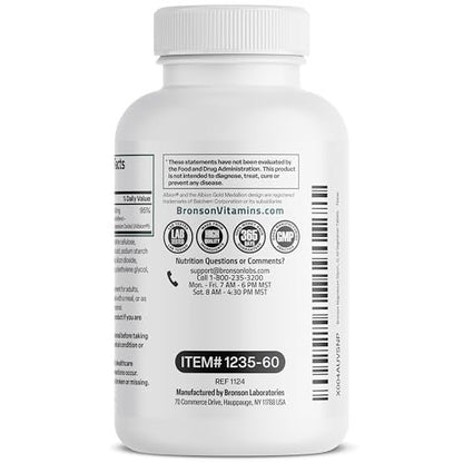 Bronson Magnesiumglycinat 400 mg Extra Stark, Vegetarisch, Chelatisiert für Absorption, Sanft zum Magen, Nicht-GVO, 60 Tabletten