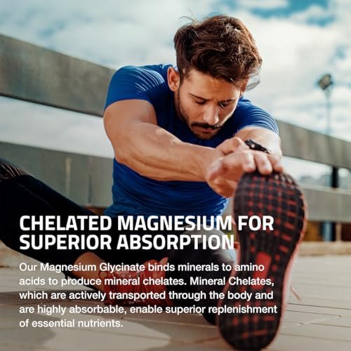 Bronson Magnesiumglycinat 400 mg Extra Stark, Vegetarisch, Chelatisiert für Absorption, Sanft zum Magen, Nicht-GVO, 60 Tabletten