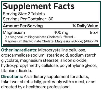 Bronson Magnesiumglycinat 400 mg Extra Stark, Vegetarisch, Chelatisiert für Absorption, Sanft zum Magen, Nicht-GVO, 60 Tabletten