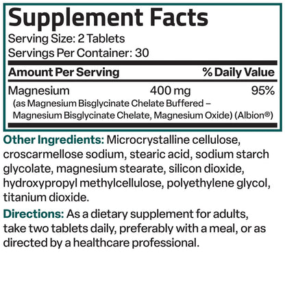 Bronson Magnesiumglycinat 400 mg Extra Stark, Vegetarisch, Chelatisiert für Absorption, Sanft zum Magen, Nicht-GVO, 60 Tabletten