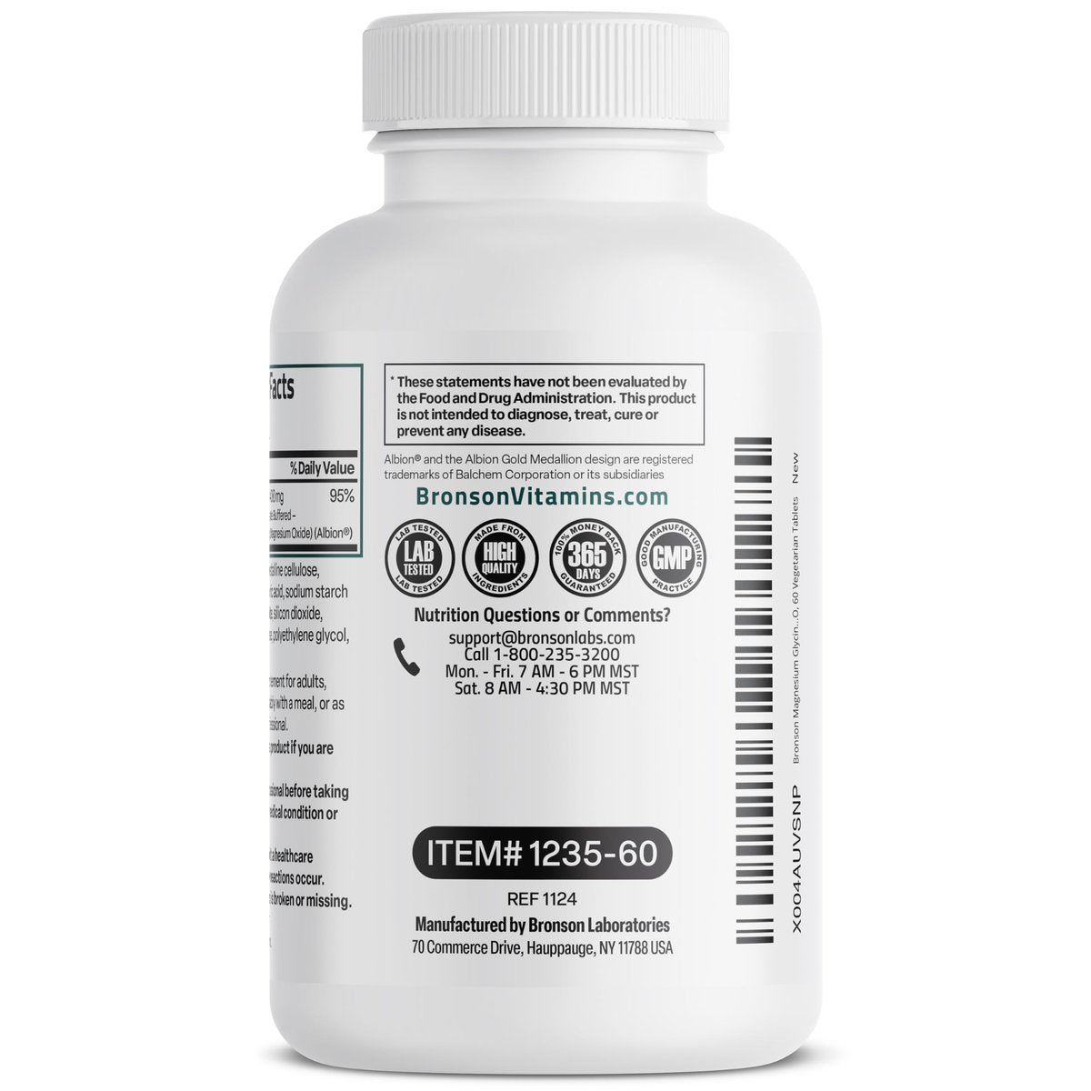 Bronson Magnesiumglycinat 400 mg Extra Stark, Vegetarisch, Chelatisiert für Absorption, Sanft zum Magen, Nicht-GVO, 60 Tabletten