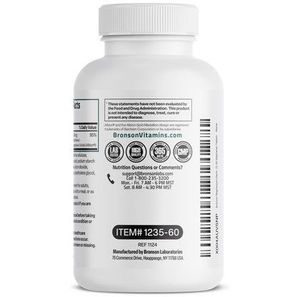 Bronson Magnesiumglycinat 400 mg Extra Stark, Vegetarisch, Chelatisiert für Absorption, Sanft zum Magen, Nicht-GVO, 60 Tabletten