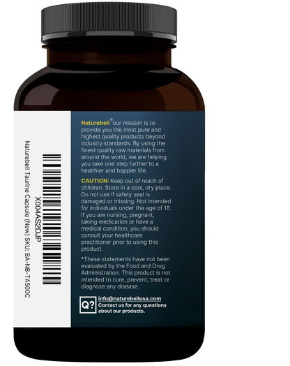 NatureBell Taurin 1.000 mg pro Portion, 500 Kapseln | Essentielle Aminosäure – Doppelte Stärke – Antioxidans für Herz, Muskeln, Gehirn & Leber – Nicht-GVO, Glutenfrei