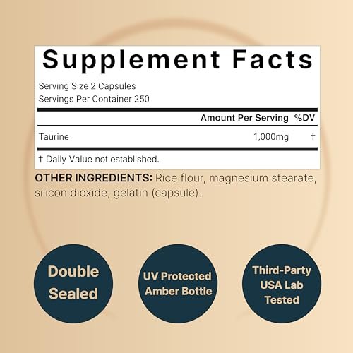 NatureBell Taurin 1.000 mg pro Portion, 500 Kapseln | Essentielle Aminosäure – Doppelte Stärke – Antioxidans für Herz, Muskeln, Gehirn & Leber – Nicht-GVO, Glutenfrei