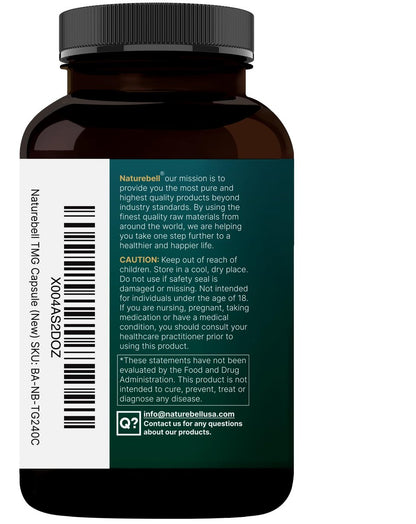 NatureBell TMG 1.500 mg, 240 Kapseln | Max Stärke Betain Anhydrous Trimethylglycin – Unterstützt gesunden Homocysteinspiegel, Herz- & Lebergesundheit – Non-GMO, Glutenfrei
