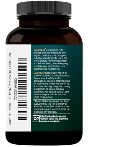 NatureBell TMG 1.500 mg, 240 Kapseln | Max Stärke Betain Anhydrous Trimethylglycin – Unterstützt gesunden Homocysteinspiegel, Herz- & Lebergesundheit – Non-GMO, Glutenfrei