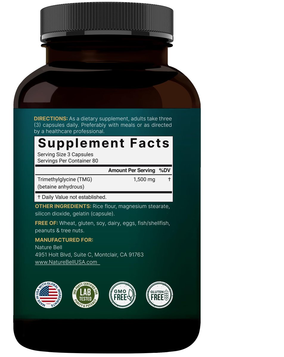 NatureBell TMG 1.500 mg, 240 Kapseln | Max Stärke Betain Anhydrous Trimethylglycin – Unterstützt gesunden Homocysteinspiegel, Herz- & Lebergesundheit – Non-GMO, Glutenfrei