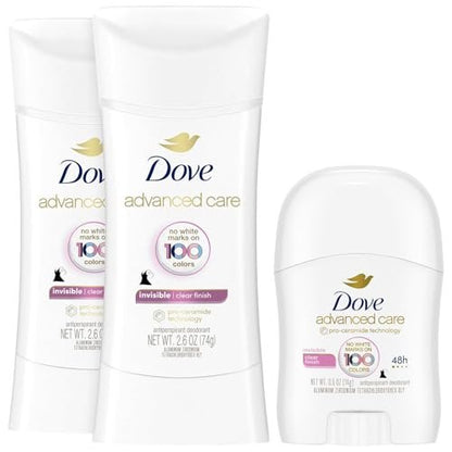 Dove Antitranspirant Deodorant für Frauen, Clear Finish, 2er-Pack + Reisegröße – Keine weißen Flecken, Pro-Ceramid-Technologie, Vegan & Tierversuchsfrei