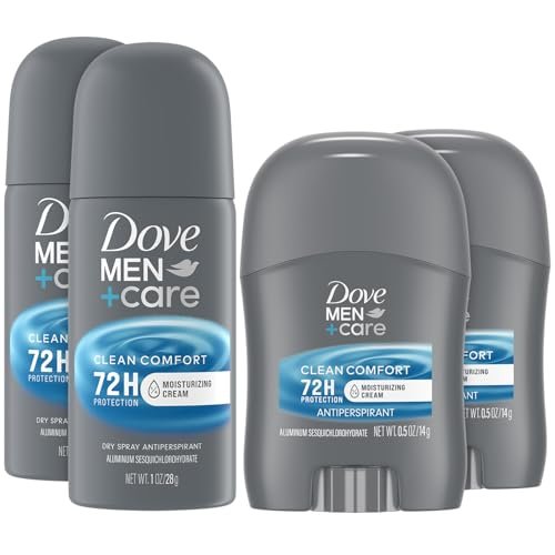 Dove Men + Care Clean Comfort Reise-Antiperspirant-Set – Herren Antiperspirant Spray + Stick, 72h Schutz (4-teilig)