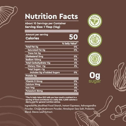 360 Nutrition Instant Mushroom Coffee mit Chaga Superfood-Pilz, Präbiotika und Probiotika für die Darmgesundheit und Konzentration | Dunkle Röstung, ohne Zuckerzusatz, 5 oz (Darm-Mischung)