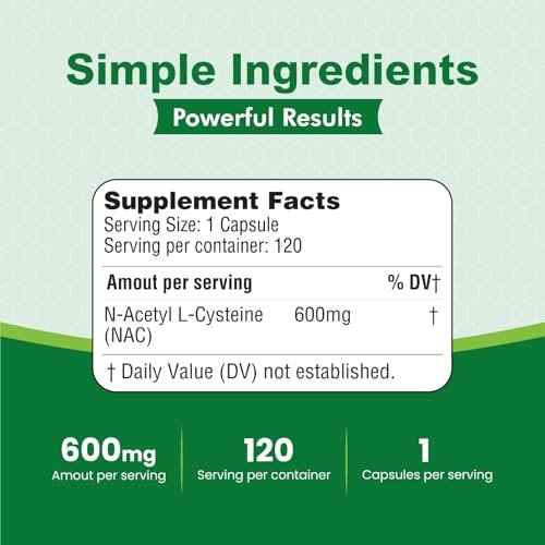 HealthLife N-Acetyl-L-Cystein (NAC) 600mg, 120 Kapseln – Non-GMO, Glutenfrei, 120 Portionen