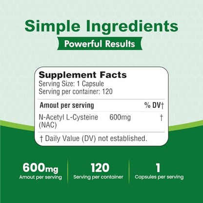 HealthLife N-Acetyl-L-Cystein (NAC) 600mg, 120 Kapseln – Non-GMO, Glutenfrei, 120 Portionen