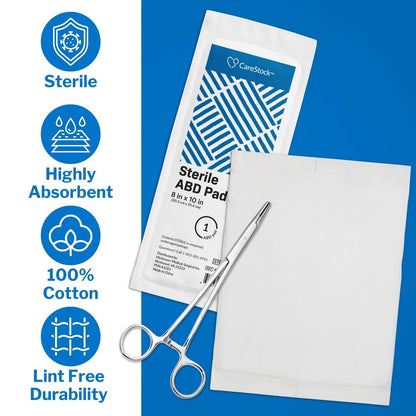 CareStock ABD-Wundauflagen 8x10 Zoll [48er-Pack] Sterile Bauchkompressen, extra saugfähig, einzeln verpackt, Wundversorgung Erste Hilfe, 24 Stück, 2er-Pack