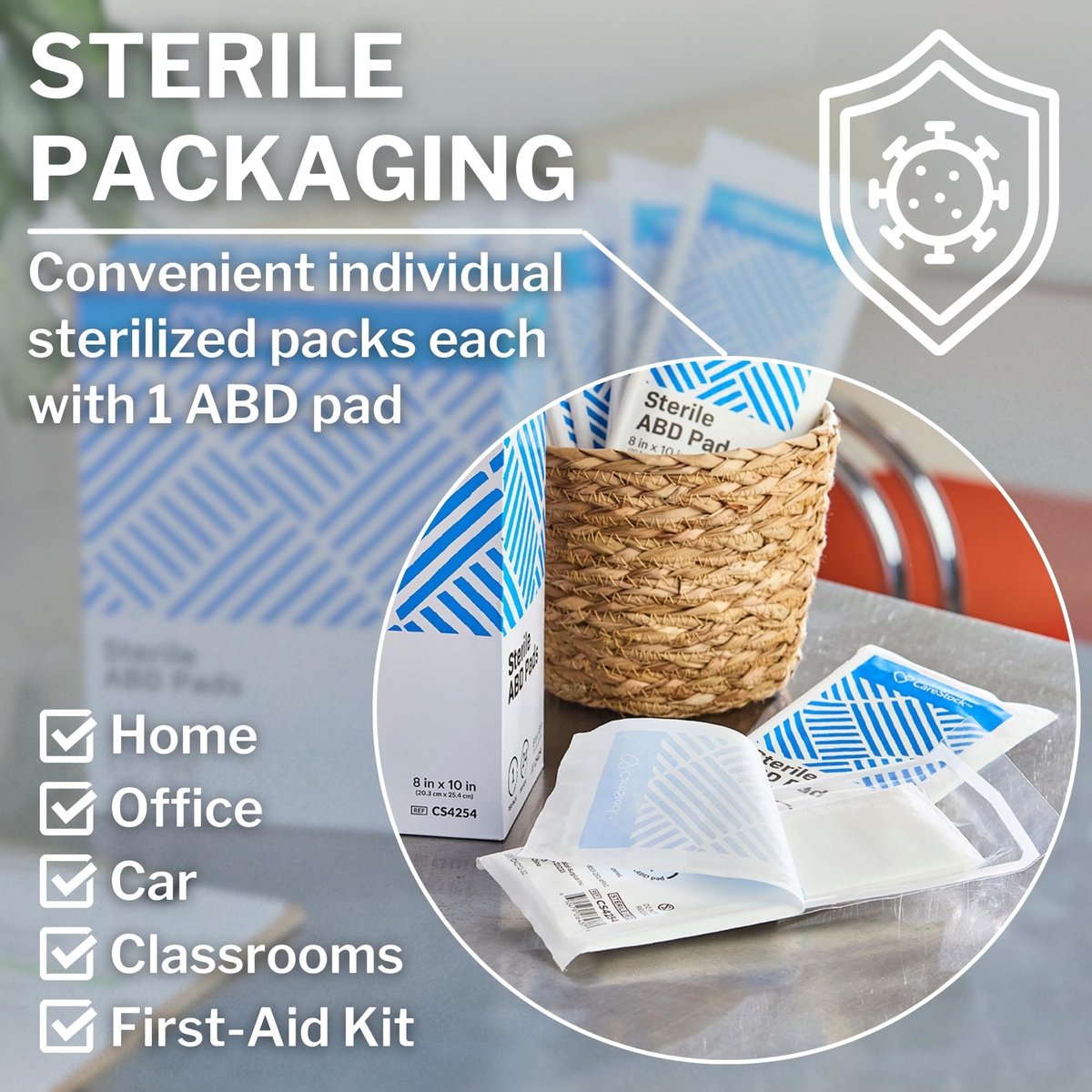 CareStock ABD-Wundauflagen 8x10 Zoll [48er-Pack] Sterile Bauchkompressen, extra saugfähig, einzeln verpackt, Wundversorgung Erste Hilfe, 24 Stück, 2er-Pack