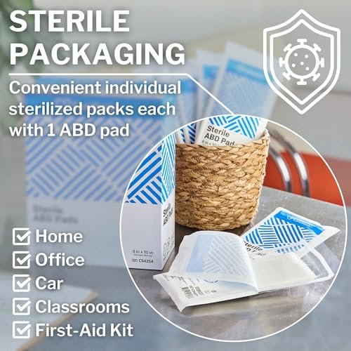 CareStock ABD-Wundauflagen 8x10 Zoll [48er-Pack] Sterile Bauchkompressen, extra saugfähig, einzeln verpackt, Wundversorgung Erste Hilfe, 24 Stück, 2er-Pack