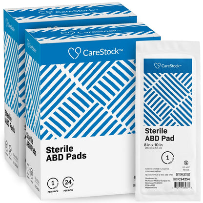CareStock ABD-Wundauflagen 8x10 Zoll [48er-Pack] Sterile Bauchkompressen, extra saugfähig, einzeln verpackt, Wundversorgung Erste Hilfe, 24 Stück, 2er-Pack