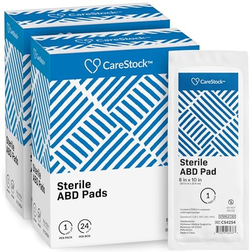 CareStock ABD-Wundauflagen 8x10 Zoll [48er-Pack] Sterile Bauchkompressen, extra saugfähig, einzeln verpackt, Wundversorgung Erste Hilfe, 24 Stück, 2er-Pack