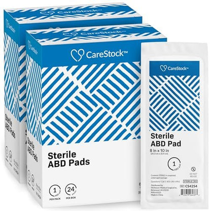 CareStock ABD-Wundauflagen 8x10 Zoll [48er-Pack] Sterile Bauchkompressen, extra saugfähig, einzeln verpackt, Wundversorgung Erste Hilfe, 24 Stück, 2er-Pack