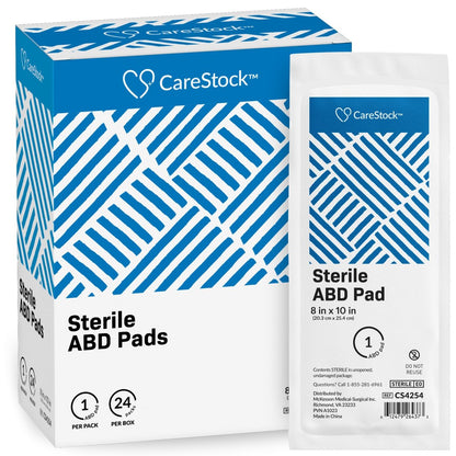 CareStock Bauchkompressen 8x10 Zoll, steril, extra saugfähig, einzeln verpackt, 24 Stück, Packung mit 1
