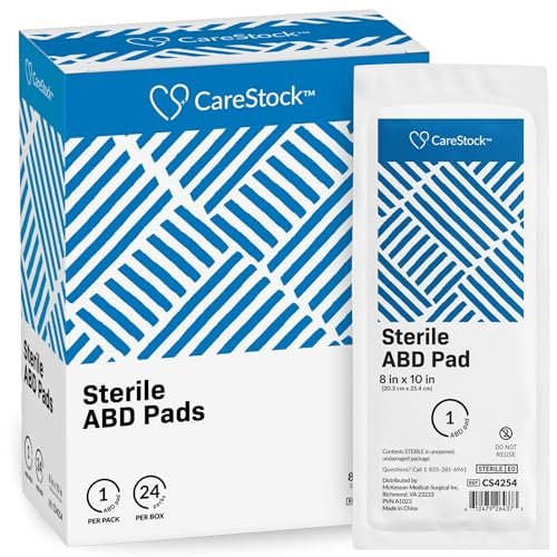 CareStock Bauchkompressen 8x10 Zoll, steril, extra saugfähig, einzeln verpackt, 24 Stück, Packung mit 1