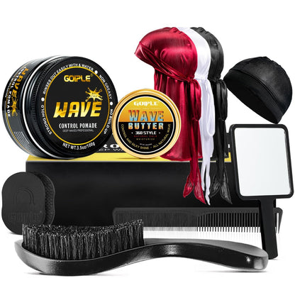 Wave Pomade für Männer – Starker Halt, Leicht Auswaschbar – 360 Wellen-Trainings-Haarcreme mit Bürste und Durag – Feuchtigkeit, Kontrolle und Seidiger Glanz