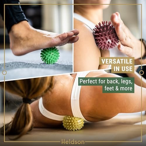 HELDSON® 3er Set Spiky Massage Bälle [Weich, Mittel, Hart] - Fußroller Massage mit Spikes - Triggerpunktball für Rückenschmerzen & Füße - Plantarfasziitis Tiefengewebe Therapie - Spiky Druck