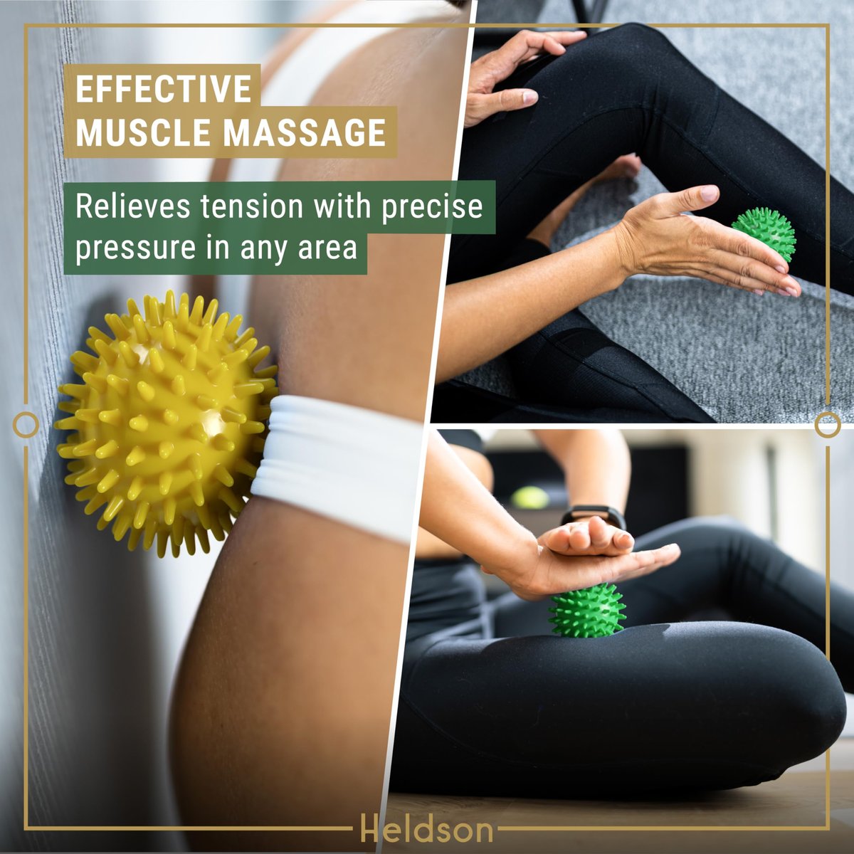 HELDSON® 3er Set Spiky Massage Bälle [Weich, Mittel, Hart] - Fußroller Massage mit Spikes - Triggerpunktball für Rückenschmerzen & Füße - Plantarfasziitis Tiefengewebe Therapie - Spiky Druck
