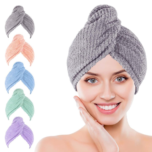 Kldnkig Mikrofaser-Haartuch zum Trocknen, 5er-Pack elastische Haarturbane für schnelles Trocknen, ideal für Frauen, lockiges nasses Haar
