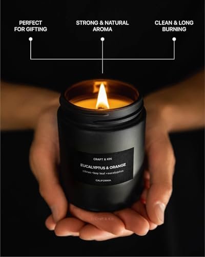 Craft & Kin Premium Orange & Eucalyptus Kerze | Schwarze Duftkerzen für Zuhause | Lang anhaltend mit 45 Stunden Brenndauer, 7,6 oz | Sojakerze | Aromatherapie für Zuhause | Geschenke für Männer