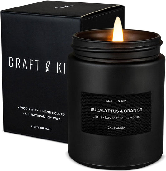 Craft & Kin Premium Orange & Eucalyptus Kerze | Schwarze Duftkerzen für Zuhause | Lang anhaltend mit 45 Stunden Brenndauer, 7,6 oz | Sojakerze | Aromatherapie für Zuhause | Geschenke für Männer