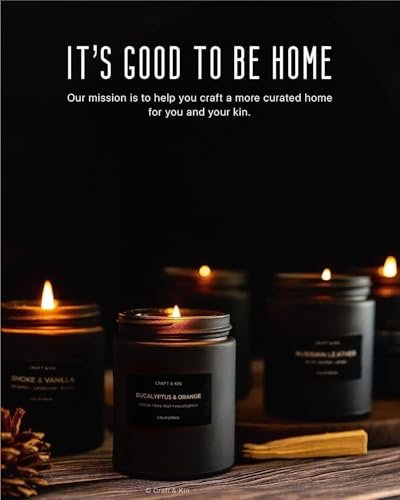 Craft & Kin Premium Orange & Eucalyptus Kerze | Schwarze Duftkerzen für Zuhause | Lang anhaltend mit 45 Stunden Brenndauer, 7,6 oz | Sojakerze | Aromatherapie für Zuhause | Geschenke für Männer