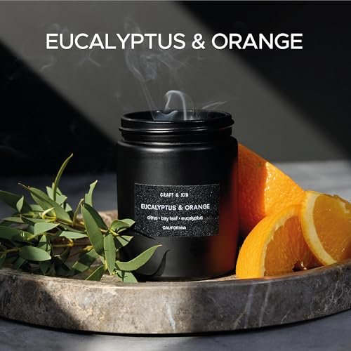 Craft & Kin Premium Orange & Eucalyptus Kerze | Schwarze Duftkerzen für Zuhause | Lang anhaltend mit 45 Stunden Brenndauer, 7,6 oz | Sojakerze | Aromatherapie für Zuhause | Geschenke für Männer